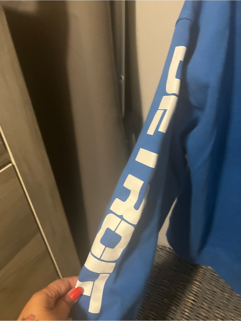 Detroit Lions Women’s Blue One Pride Pullover Hoodie - Picture 5 of 7